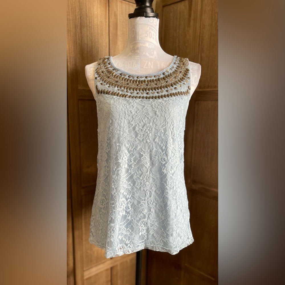 NWT BKE Light Blue Embellished Lace Sleeveless Top